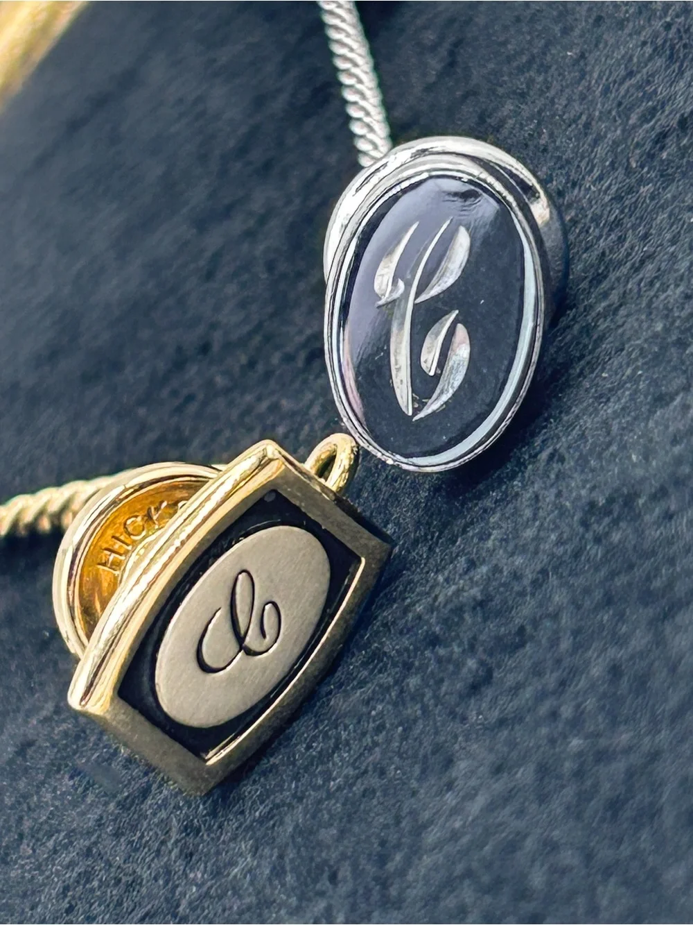 Vintage Initial C Tie Tack Set Hickok Gold Tone Silver Monogrammed Tie Pins